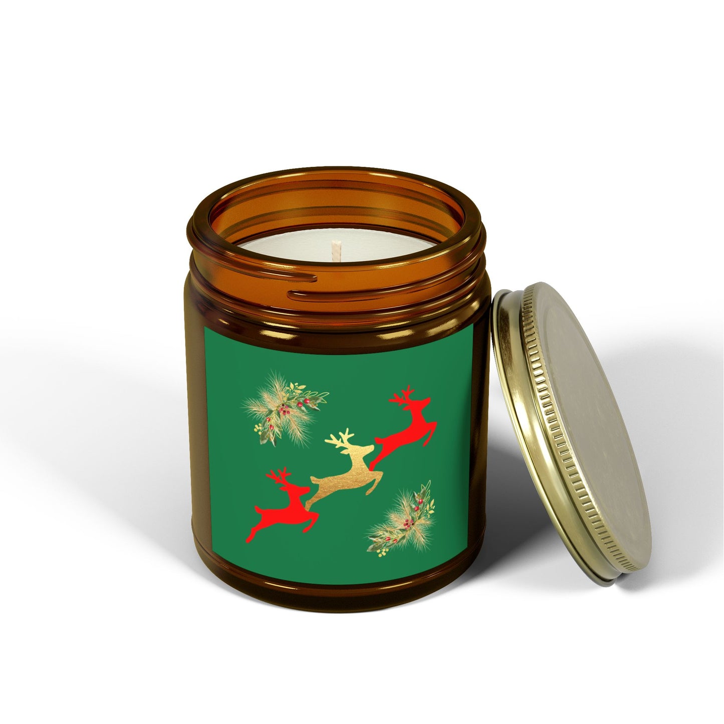 Reindeer Fun Green - Scented Candles, Coconut Apricot Wax (4oz, 9oz)