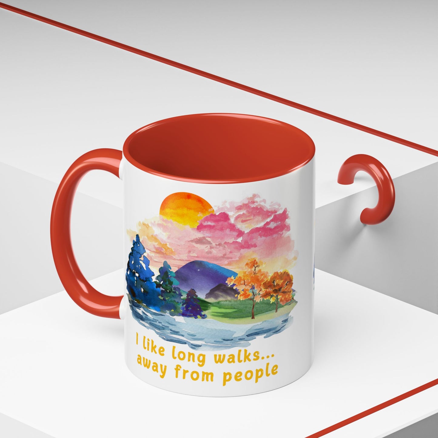 Long Walks Away From People - Accent Coffee Mug (11, 15oz)