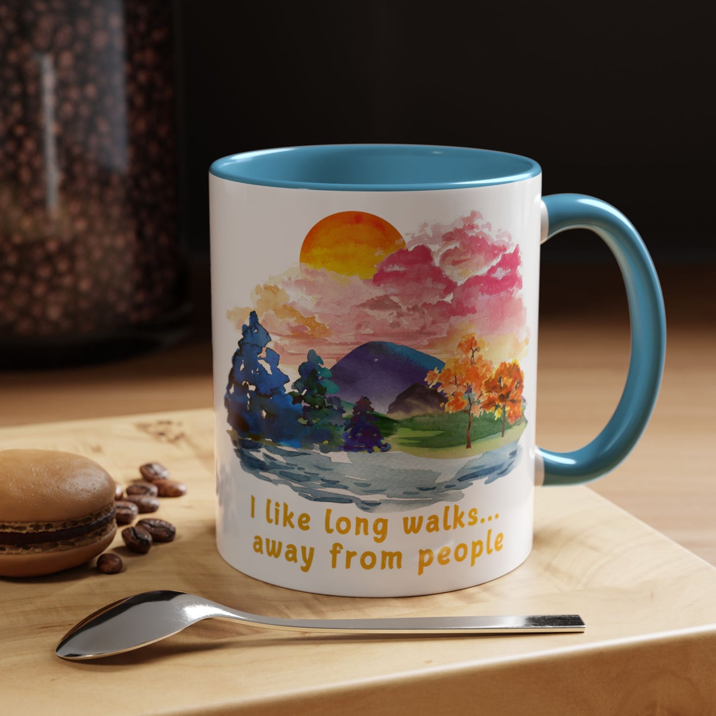 Long Walks Away From People - Accent Coffee Mug (11, 15oz)