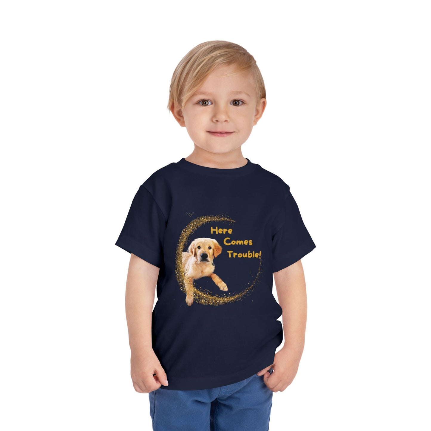 Here Comes Trouble - Toddler Tee - Golden Retriever Puppy