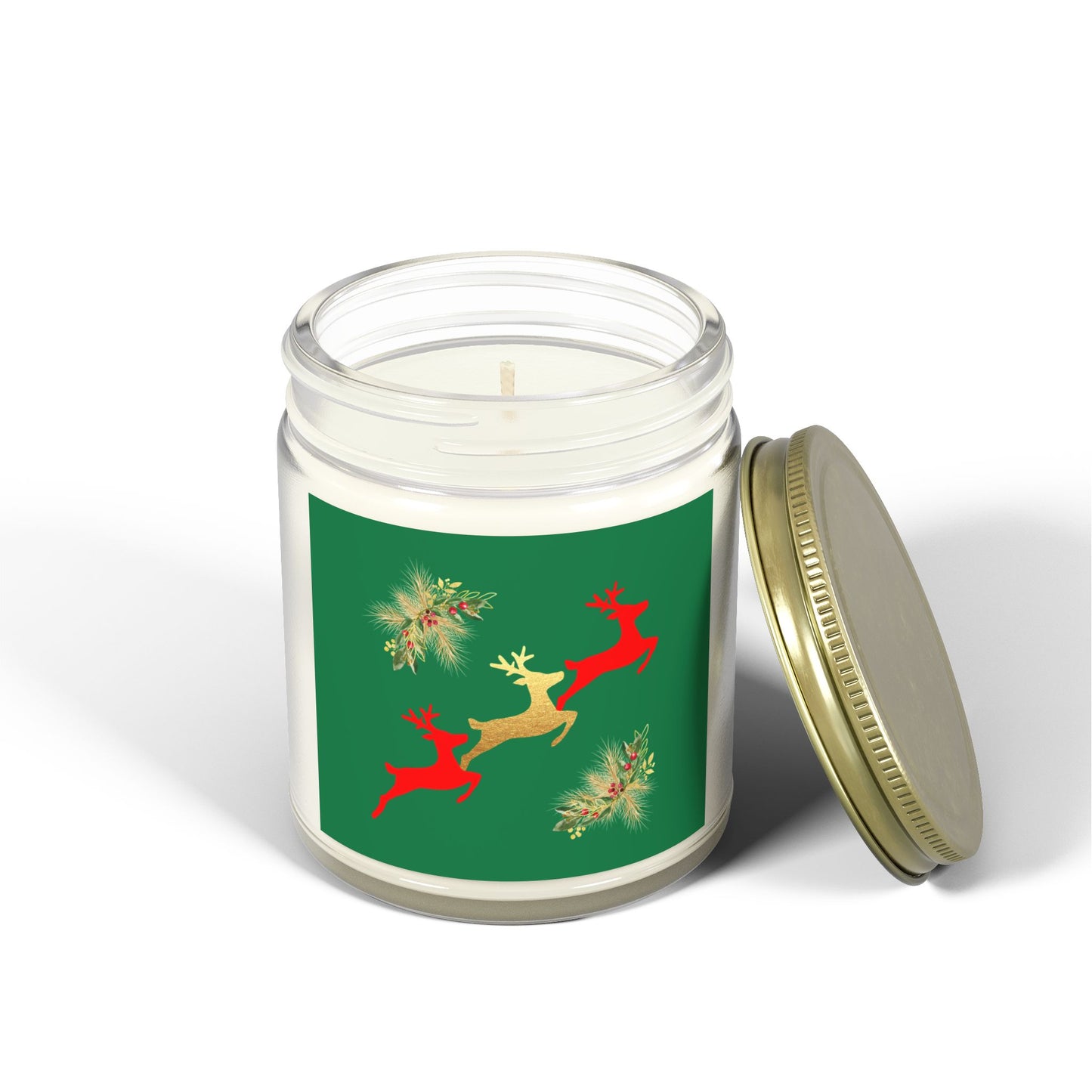 Reindeer Fun Green - Scented Candles, Coconut Apricot Wax (4oz, 9oz)