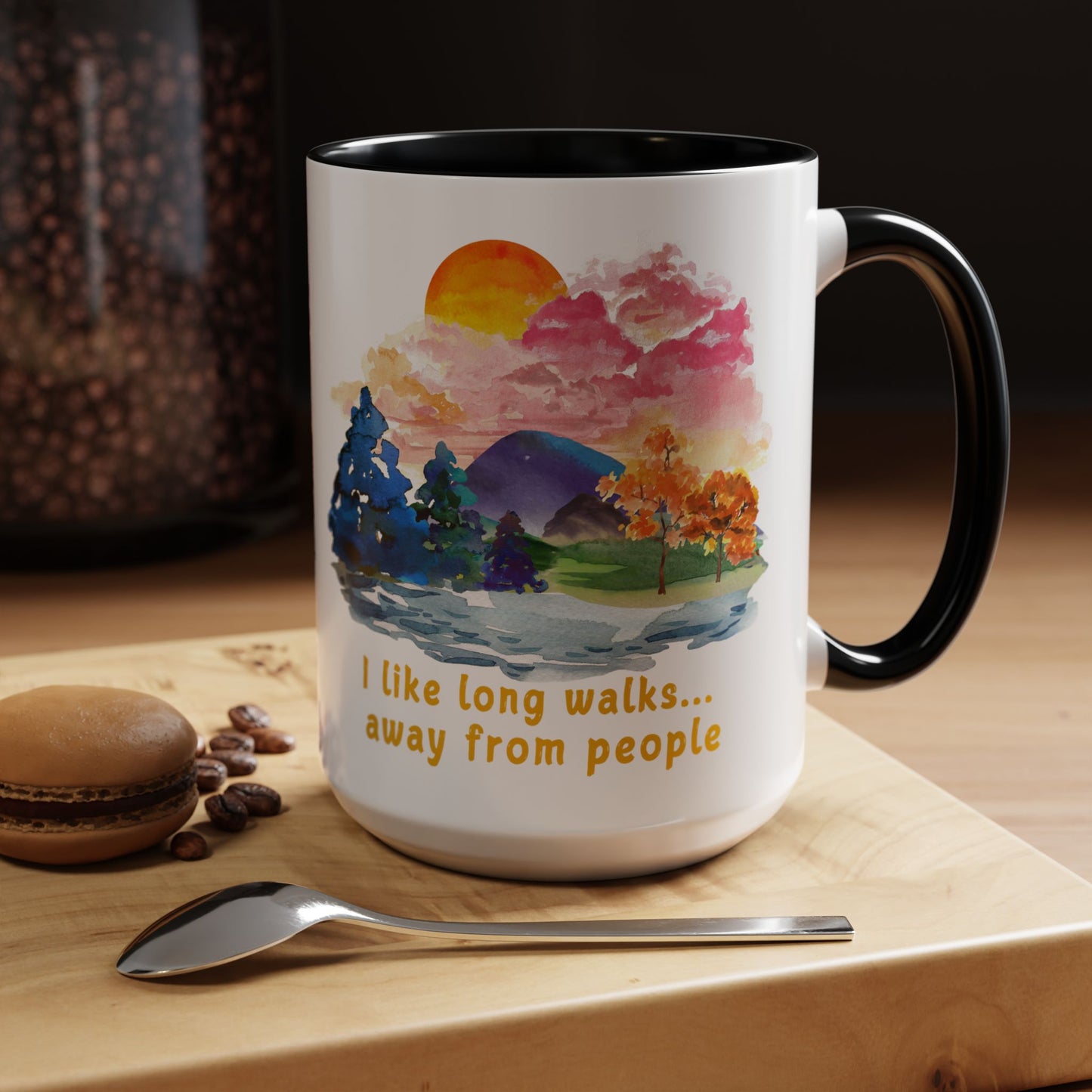 Long Walks Away From People - Accent Coffee Mug (11, 15oz)