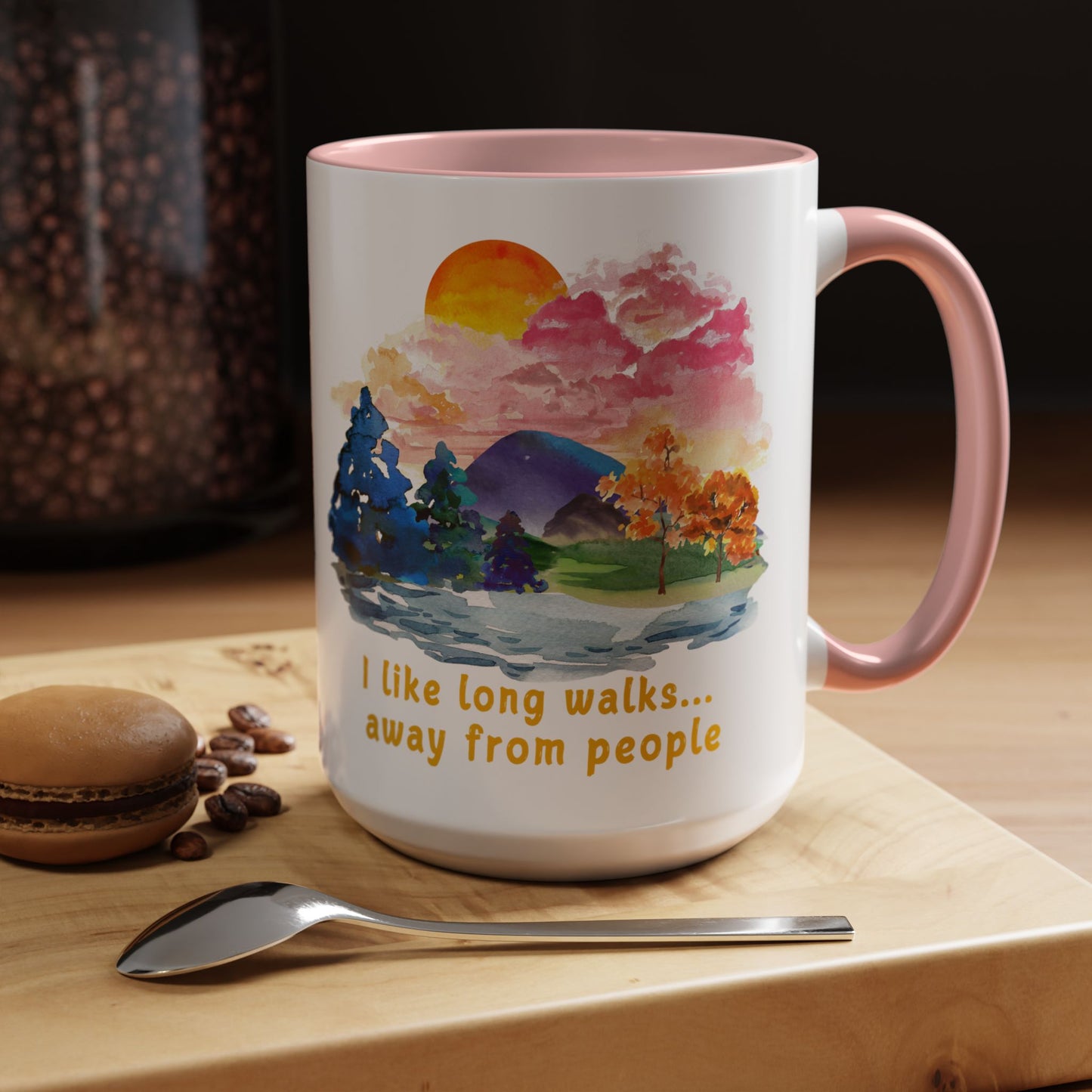 Long Walks Away From People - Accent Coffee Mug (11, 15oz)