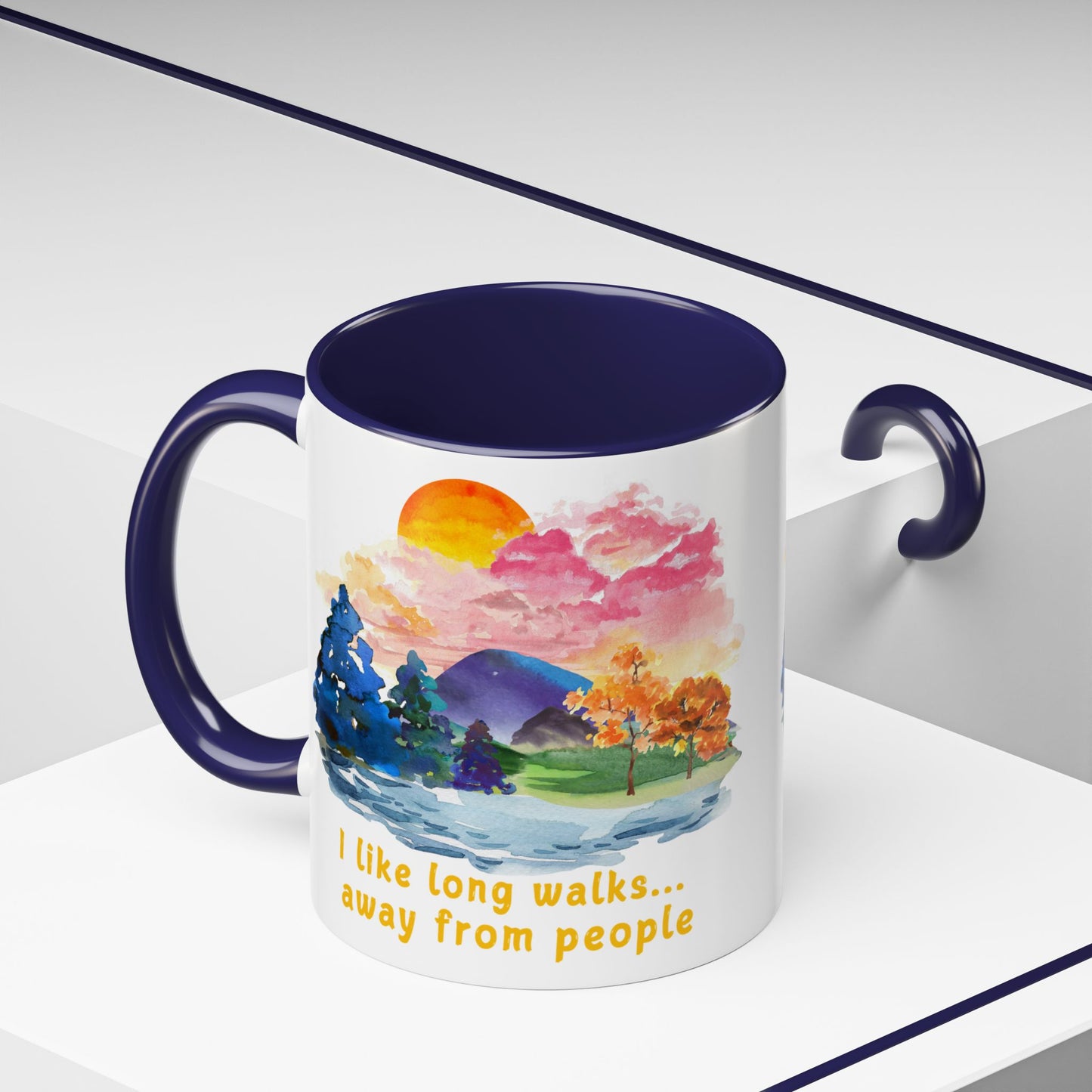 Long Walks Away From People - Accent Coffee Mug (11, 15oz)