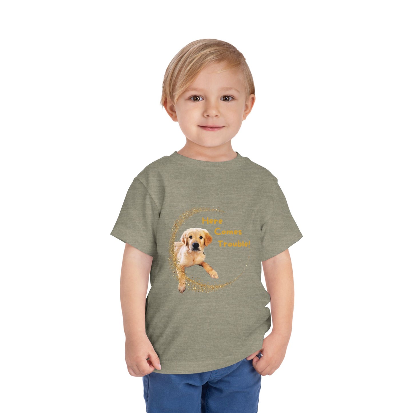 Here Comes Trouble - Toddler Tee - Golden Retriever Puppy