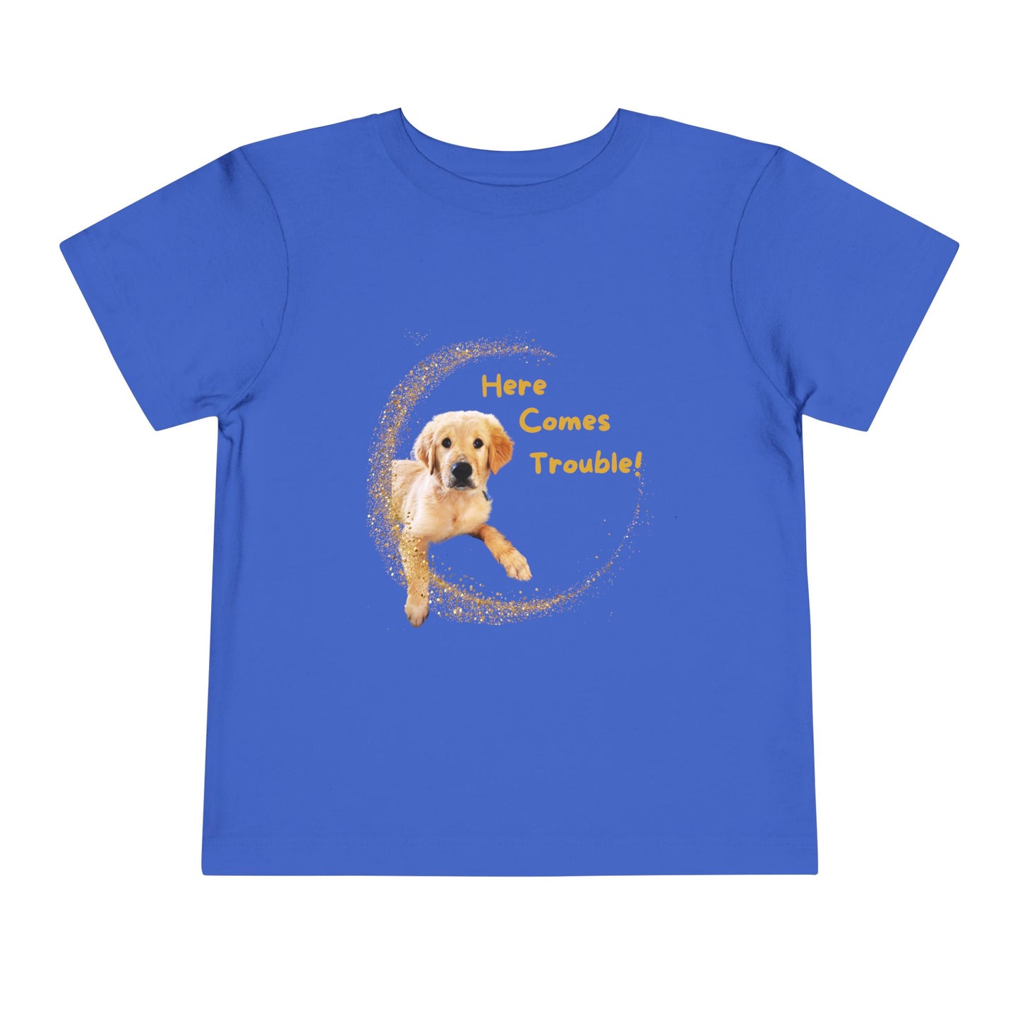 Here Comes Trouble - Toddler Tee - Golden Retriever Puppy