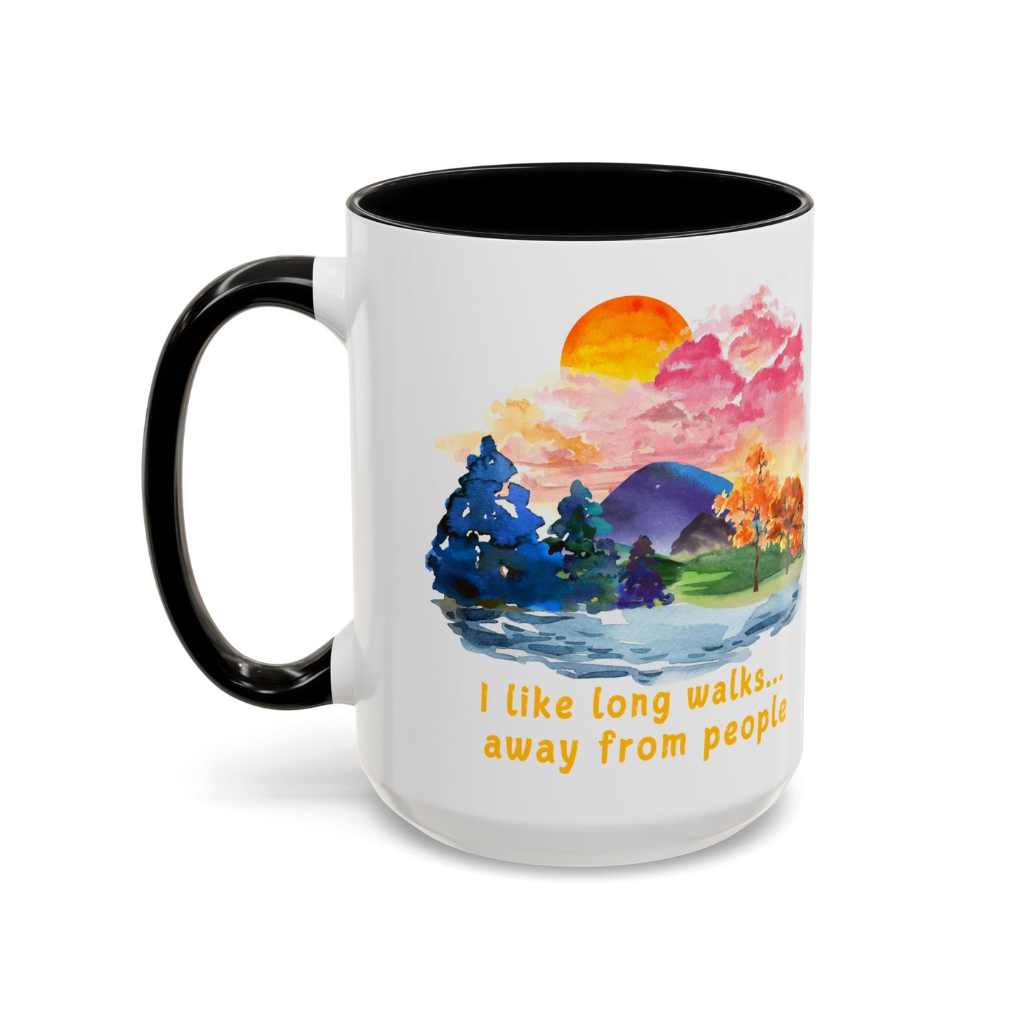 Long Walks Away From People - Accent Coffee Mug (11, 15oz)