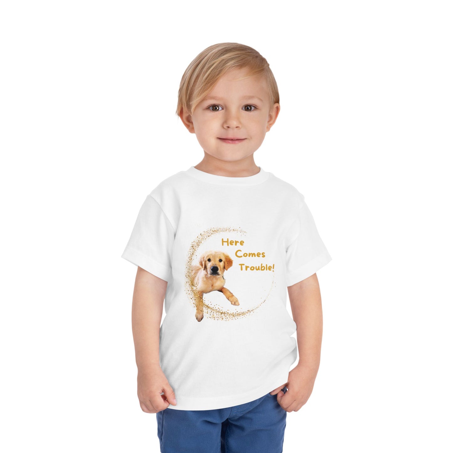 Here Comes Trouble - Toddler Tee - Golden Retriever Puppy