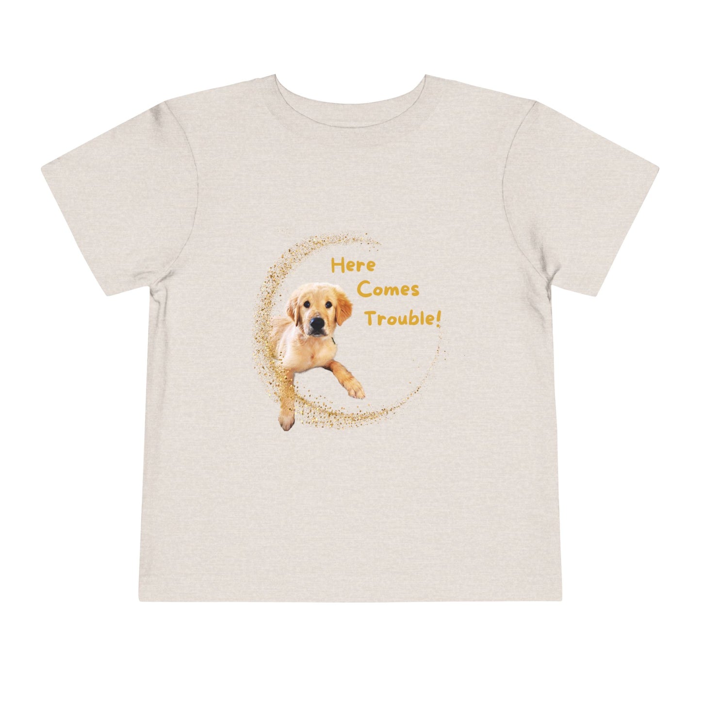 Here Comes Trouble - Toddler Tee - Golden Retriever Puppy