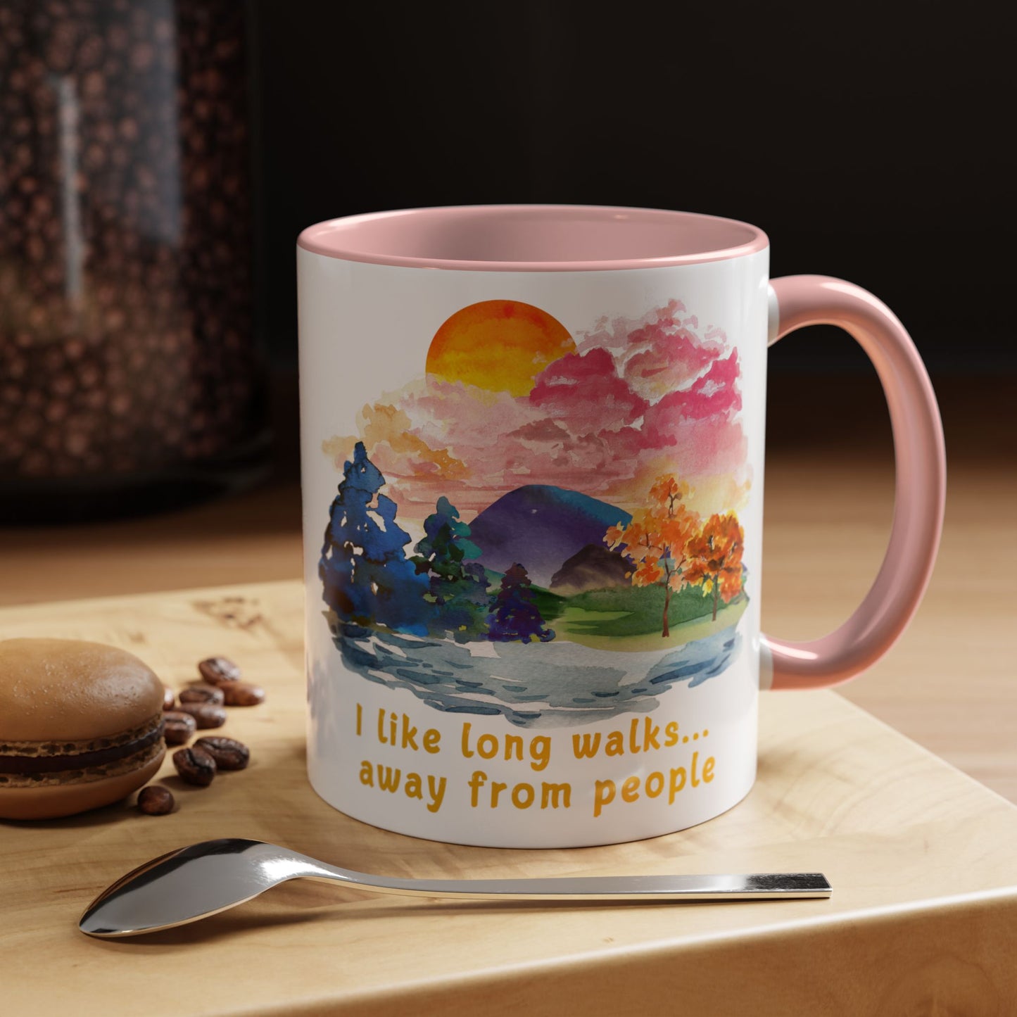 Long Walks Away From People - Accent Coffee Mug (11, 15oz)